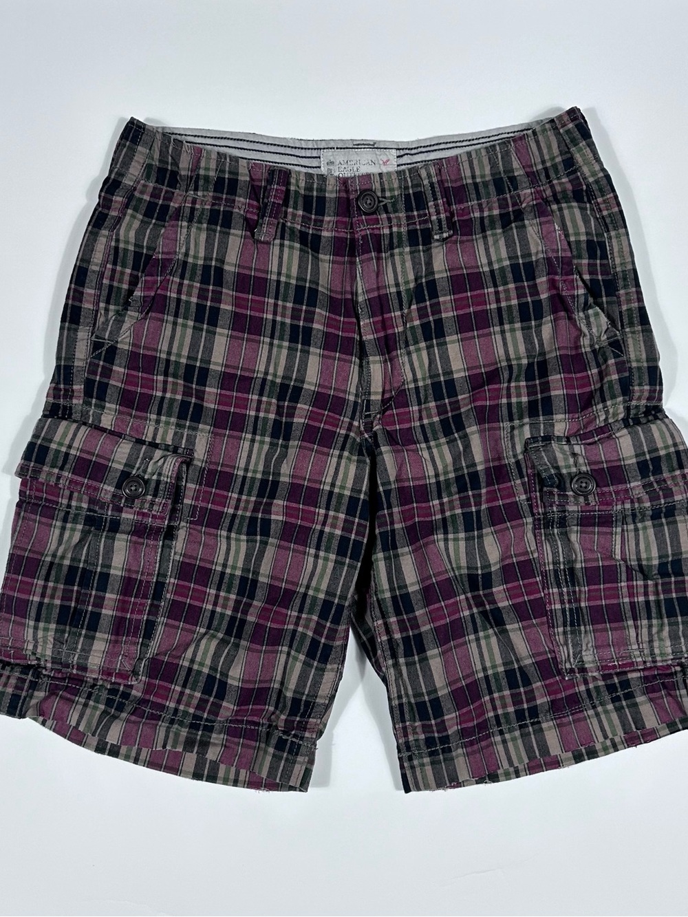 Vintage American Eagle Men's Size 32 Plaid Cargo Shorts Madras Y2K Casual